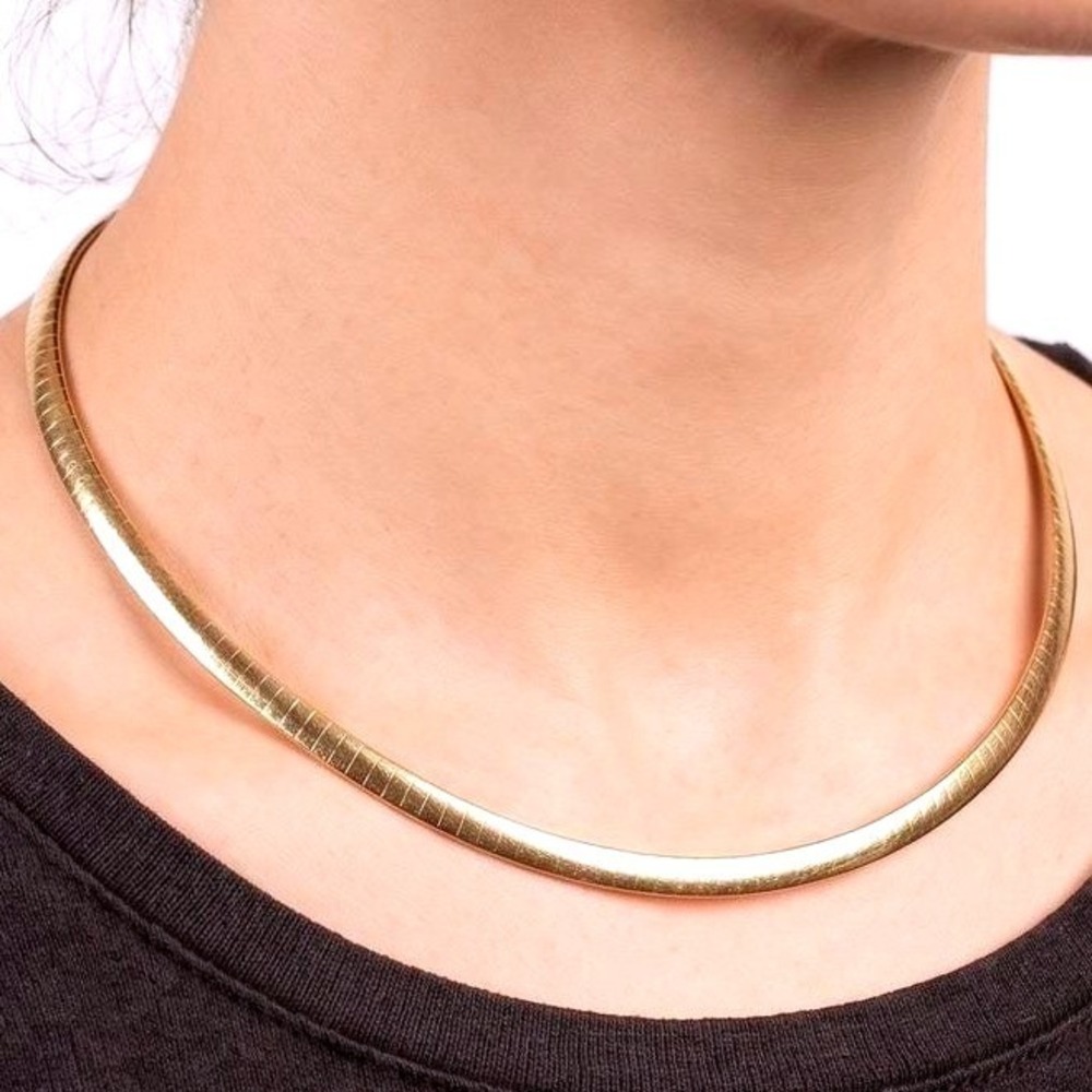 Vtg 14K Gold Reversible Omega Necklace 16" Italy 19.85g Yellow White Gold 585